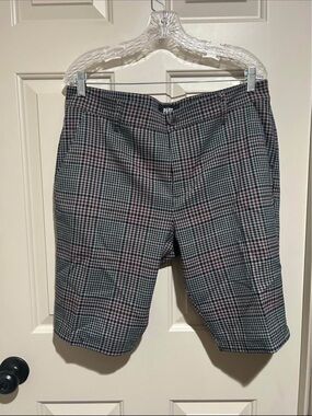 PAIGE Men's Plaid Flat Front Shorts — Black, Gray and Red